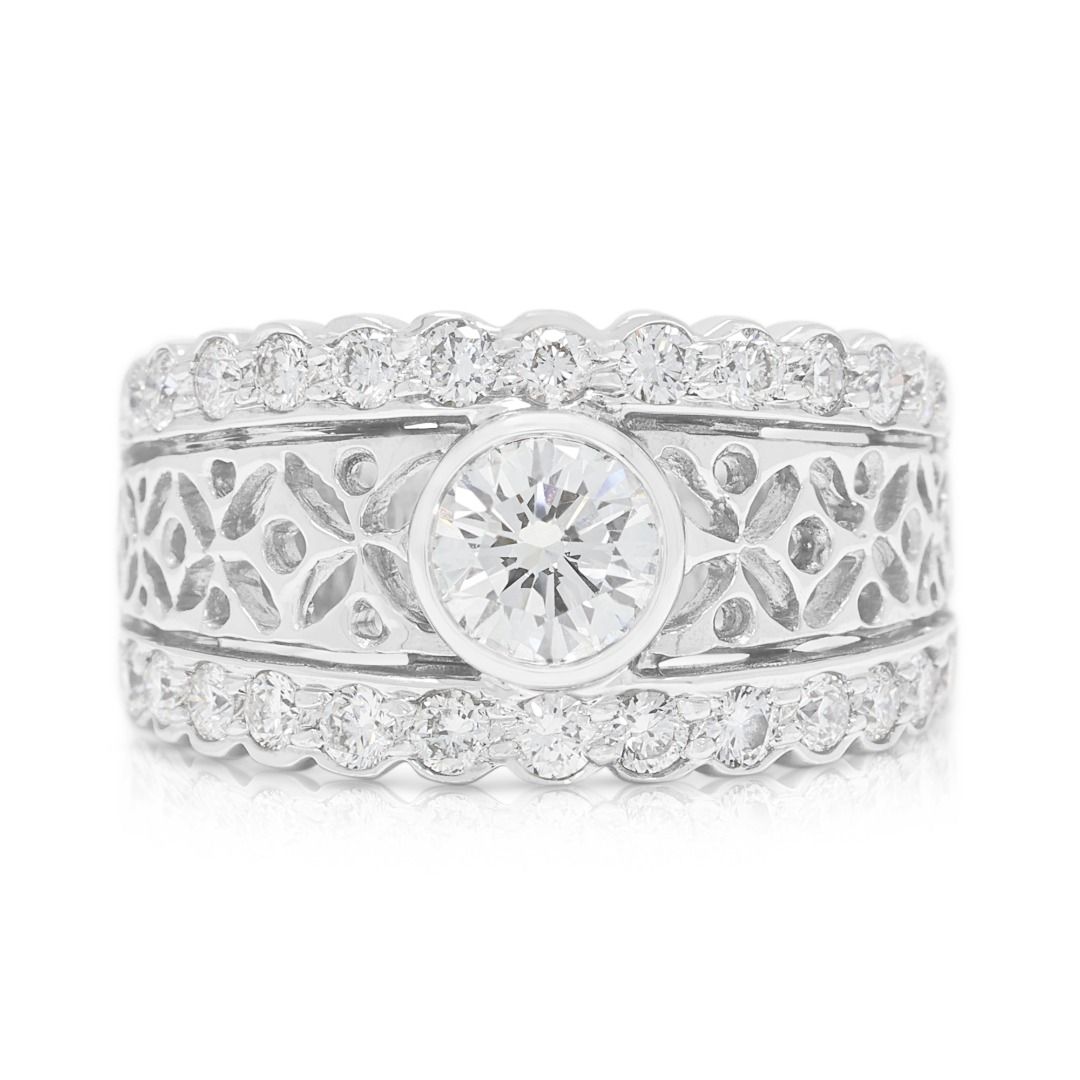 Ornate 0.56ct Diamond Ring in 18K White Gold