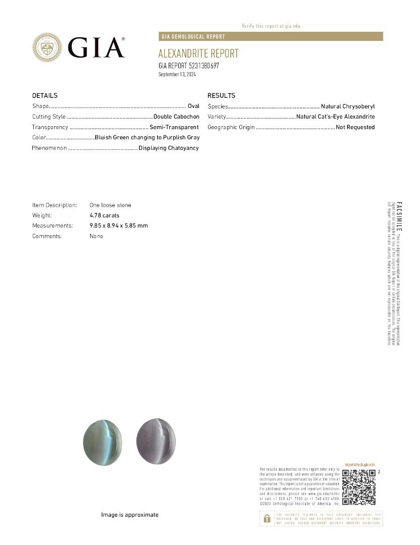 Phänomenaler 4,78ct GIA-zertifizierter Farbwechsel-Alexandrit Oval-Doppelcabochon