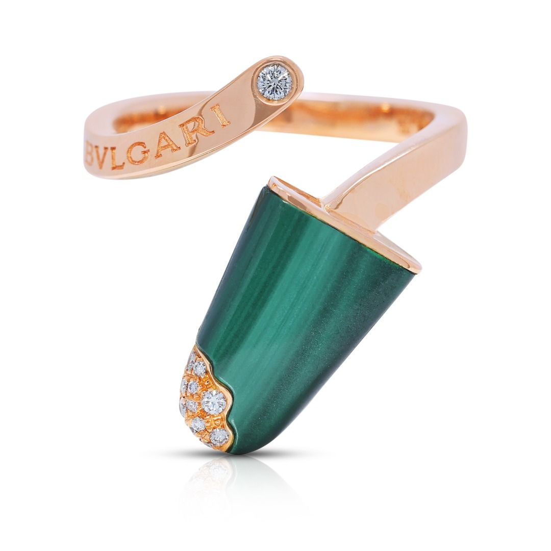 Playful 0.54ct Bvlgari Gelati Malachite & Diamond Ring in 18K Rose Gold (Full Set with Certificate)