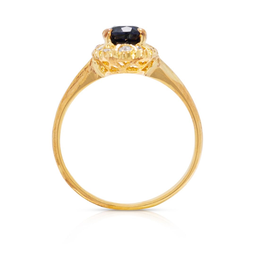 Polished 0.26ct Sapphire & Natural Diamond Ring in 18K Yellow Gold
