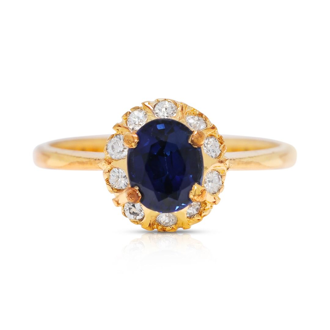 Polished 0.26ct Sapphire & Natural Diamond Ring in 18K Yellow Gold