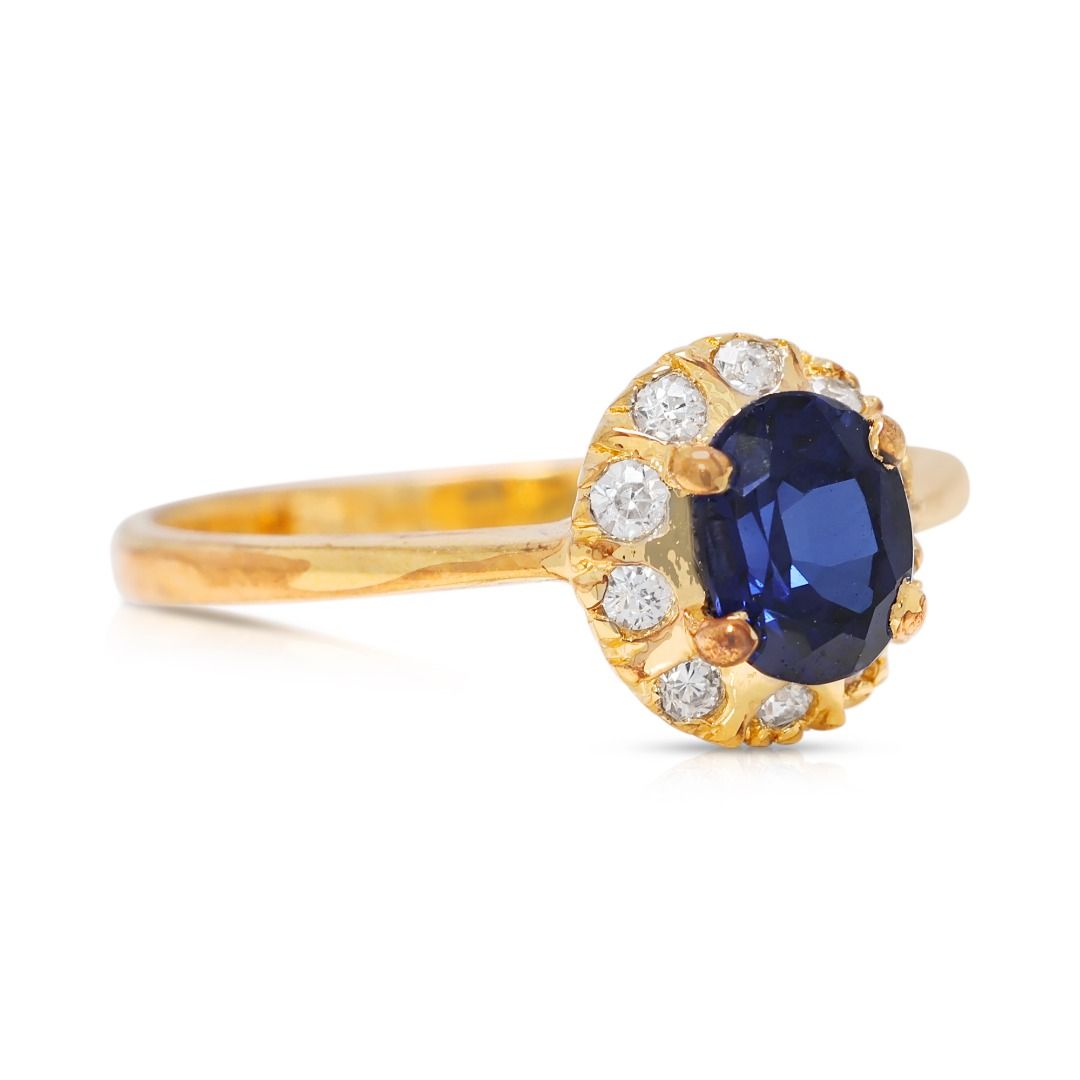 Polished 0.26ct Sapphire & Natural Diamond Ring in 18K Yellow Gold