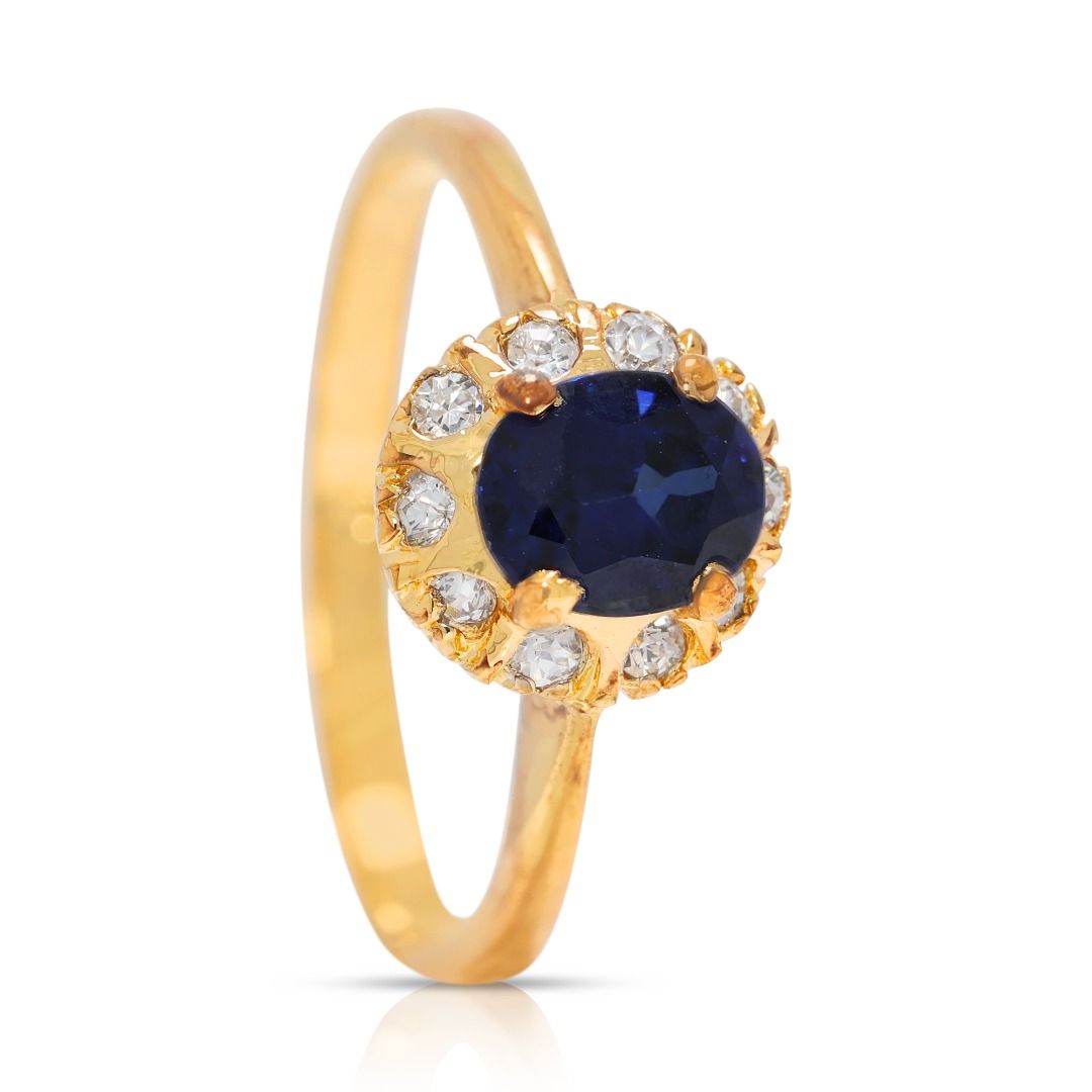 Polished 0.26ct Sapphire & Natural Diamond Ring in 18K Yellow Gold