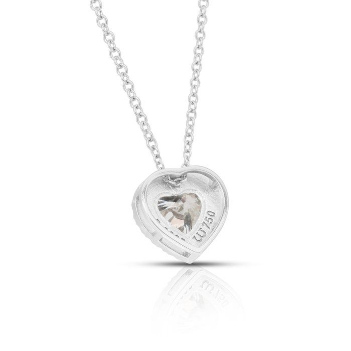 Precious 1.21ct Diamonds Necklace with Halo Heart-Shaped Pendant in 18k White Gold - IGI Certified