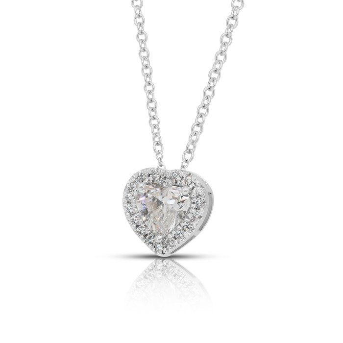 Precious 1.21ct Diamonds Necklace with Halo Heart-Shaped Pendant in 18k White Gold - IGI Certified