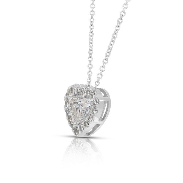 Precious 1.46ct Diamonds Necklace with Heart Pendant in 18k White Gold - IGI Certified