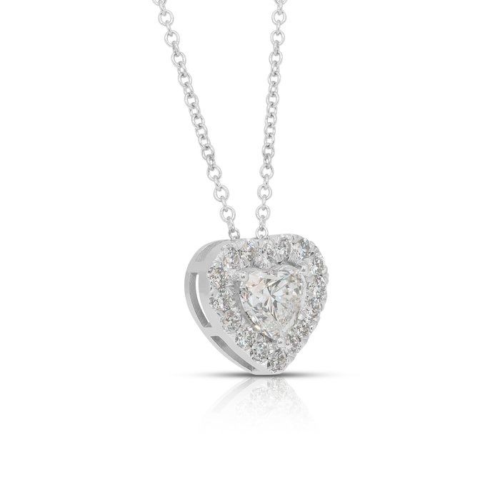 Precious 1.46ct Diamonds Necklace with Heart Pendant in 18k White Gold - IGI Certified