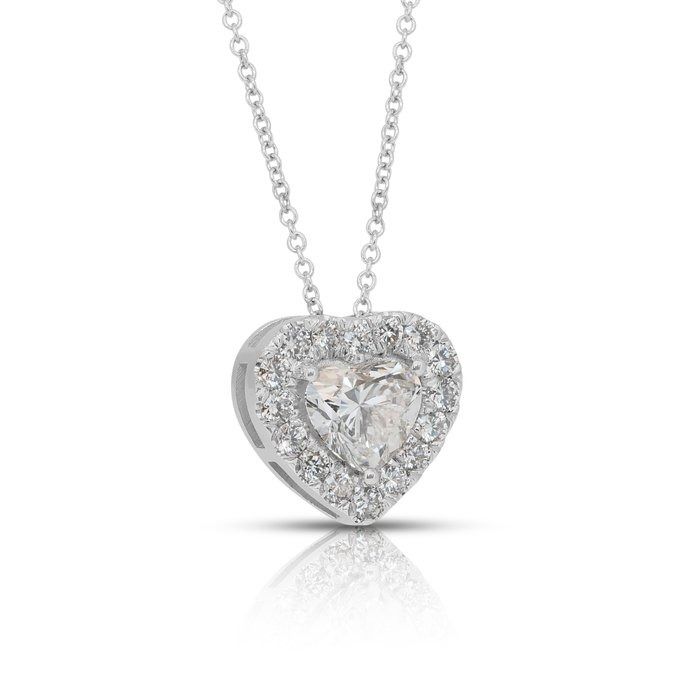Precious 1.46ct Diamonds Necklace with Heart Pendant in 18k White Gold - IGI Certified
