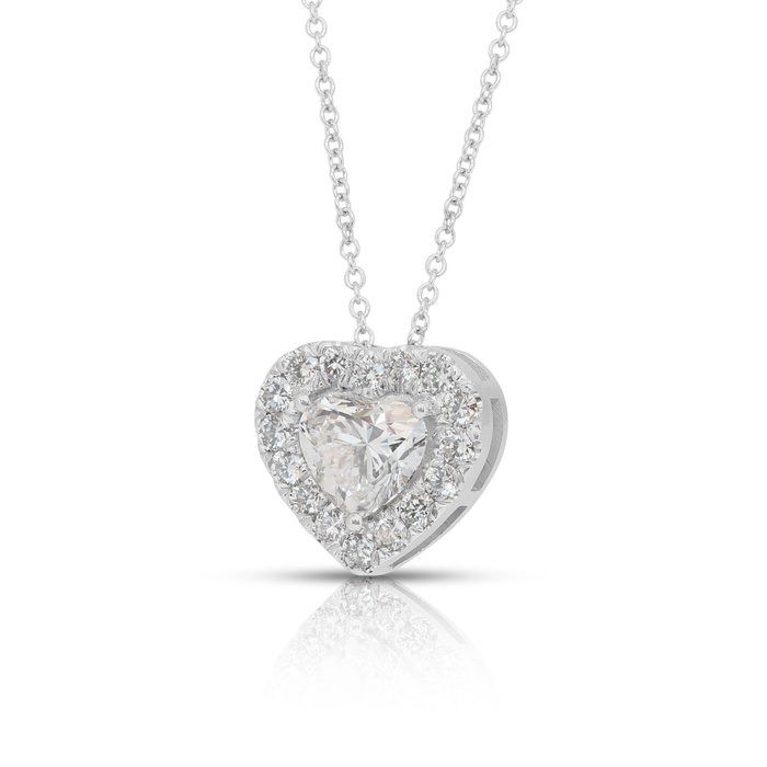 Precious 1.46ct Diamonds Necklace with Heart Pendant in 18k White Gold - IGI Certified