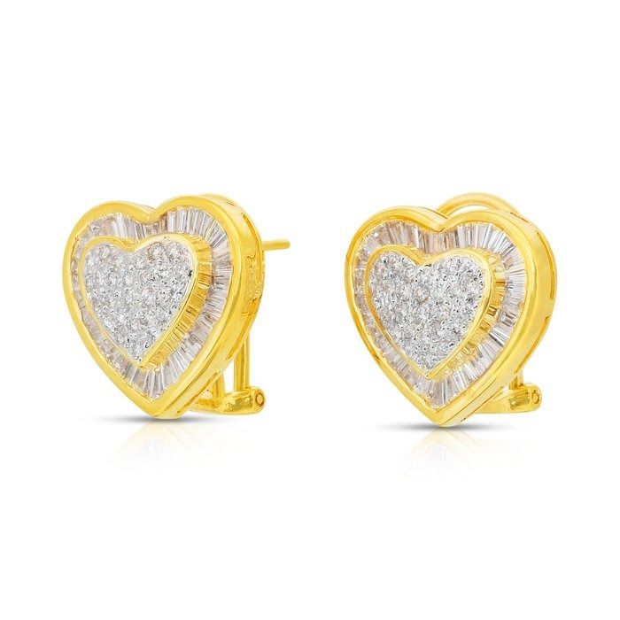 Precious 2.37ct Diamonds Heart-Shaped Earrings in 18k Yellow & White Gold - IGI Certified