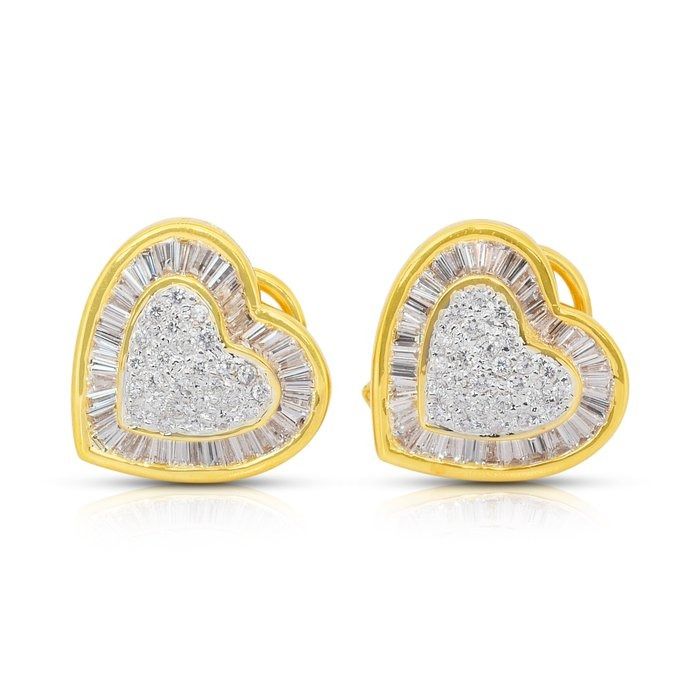 Precious 2.37ct Diamonds Heart-Shaped Earrings in 18k Yellow & White Gold - IGI Certified
