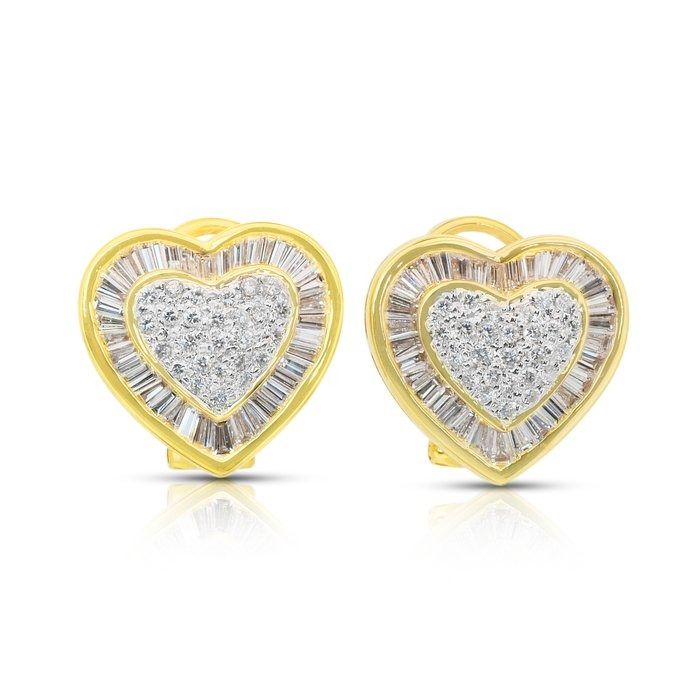 Precious 2.37ct Diamonds Heart-Shaped Earrings in 18k Yellow & White Gold - IGI Certified