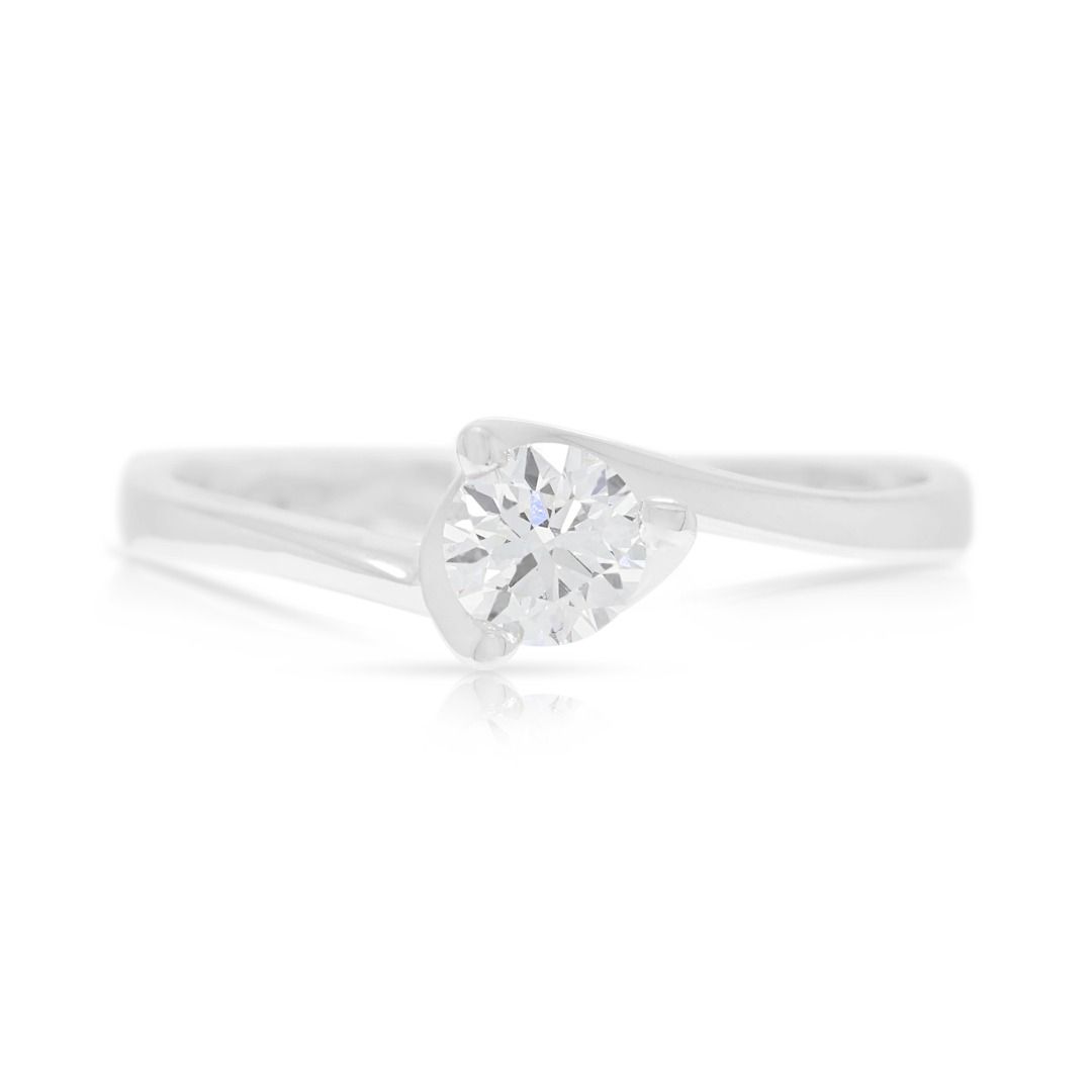 Primal 0.30ct Natural Diamond Round Brilliant Bypass Solitaire in 18K White Gold