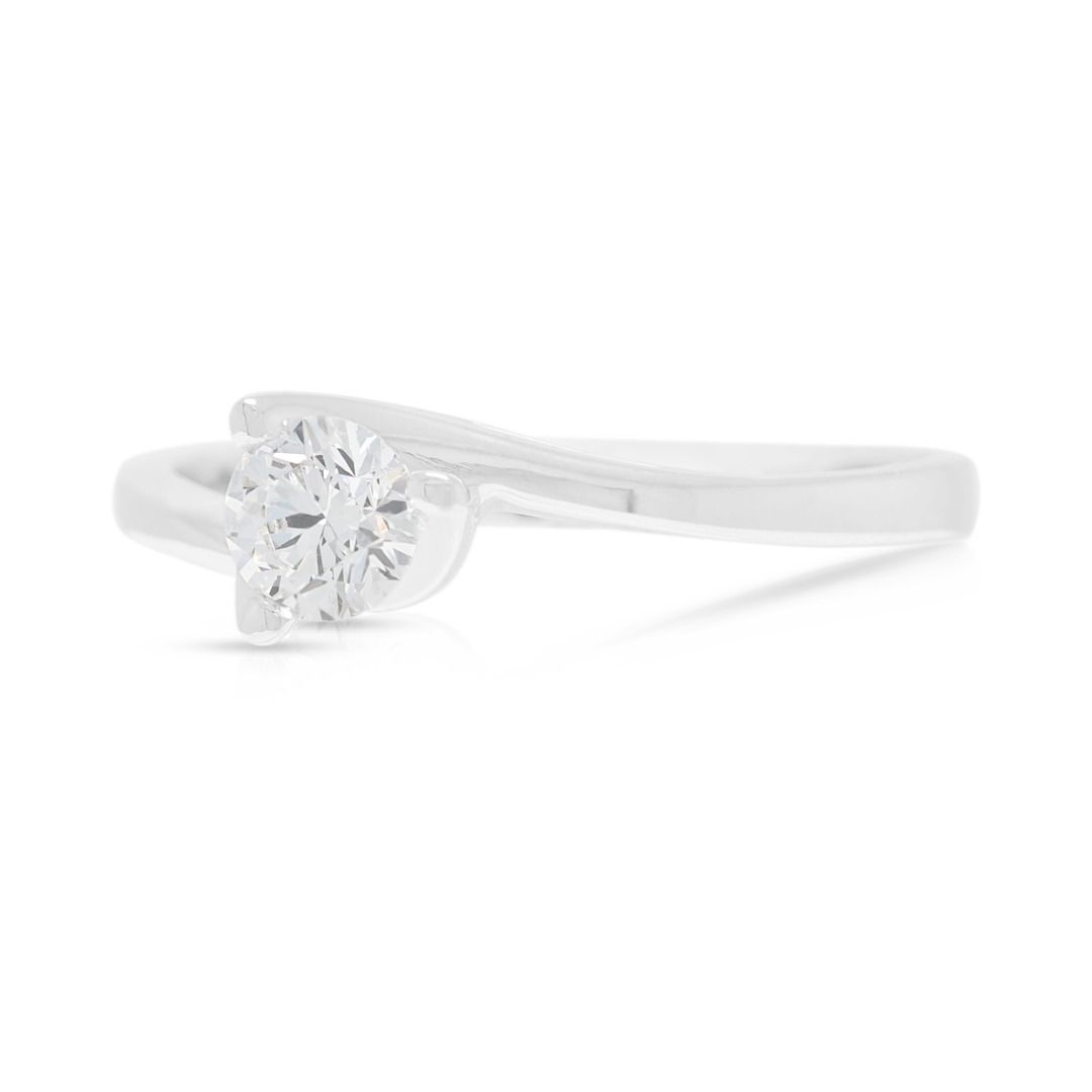 Primal 0.30ct Natural Diamond Round Brilliant Bypass Solitaire in 18K White Gold