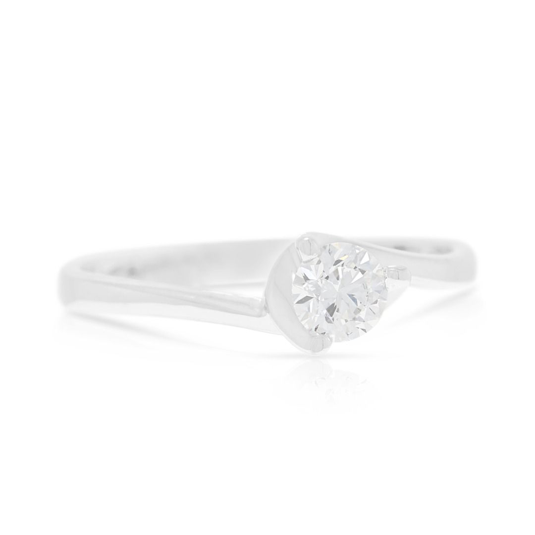 Primal 0.30ct Natural Diamond Round Brilliant Bypass Solitaire in 18K White Gold