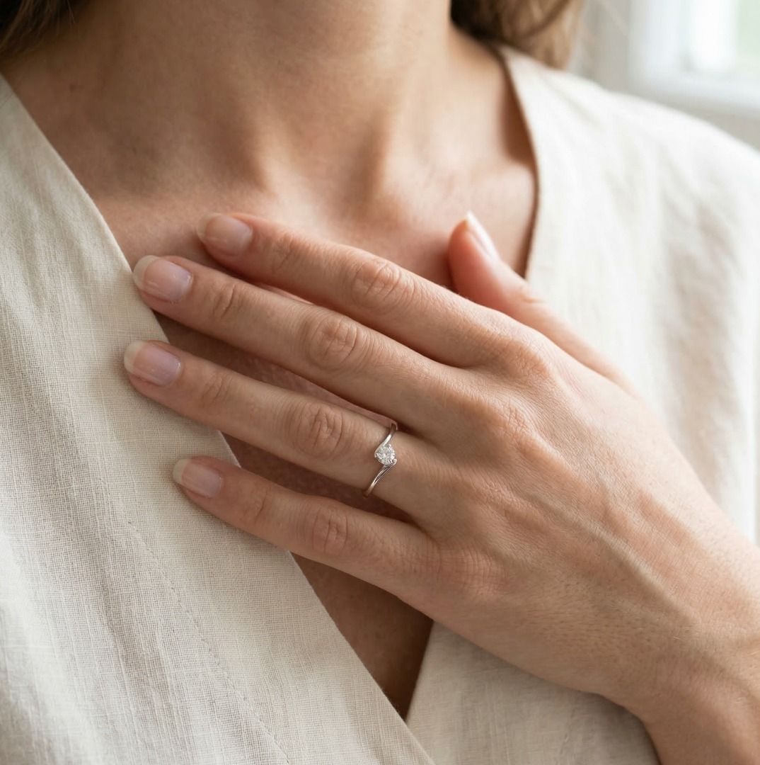 Primal 0.30ct Natural Diamond Round Brilliant Bypass Solitaire in 18K White Gold