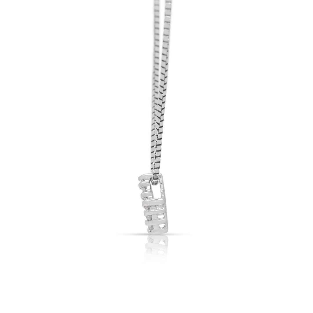 Radiant 0.13ct Natural Diamond Cluster 18k White Gold Pendant and Chain