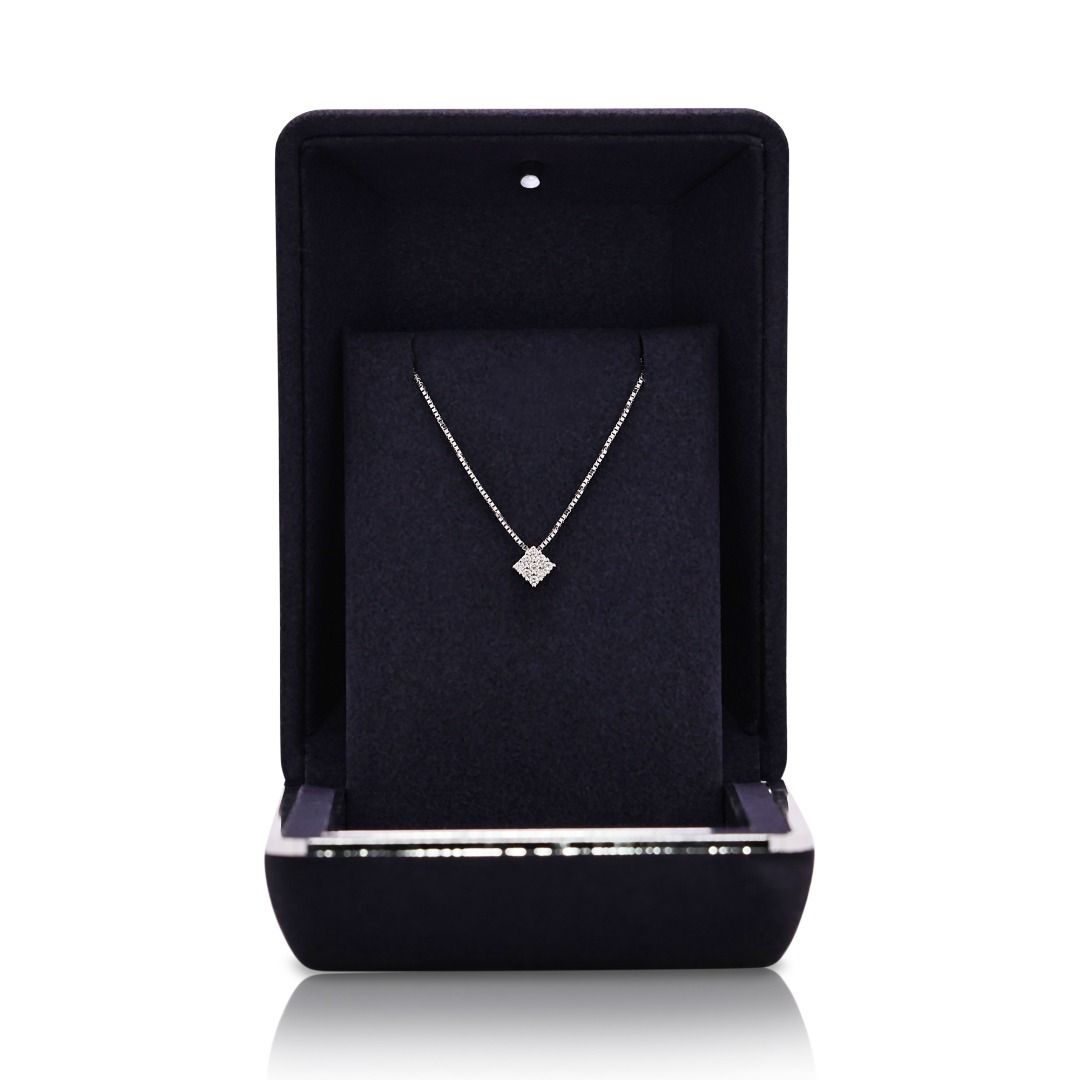 Radiant 0.13ct Natural Diamond Cluster 18k White Gold Pendant and Chain