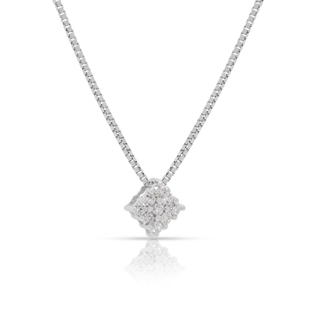 Radiant 0.13ct Natural Diamond Cluster 18k White Gold Pendant and Chain
