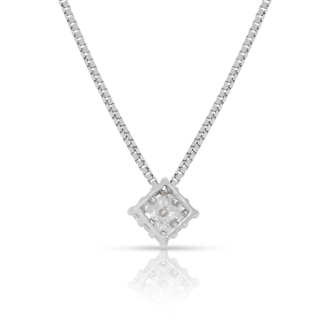 Radiant 0.13ct Natural Diamond Cluster 18k White Gold Pendant and Chain