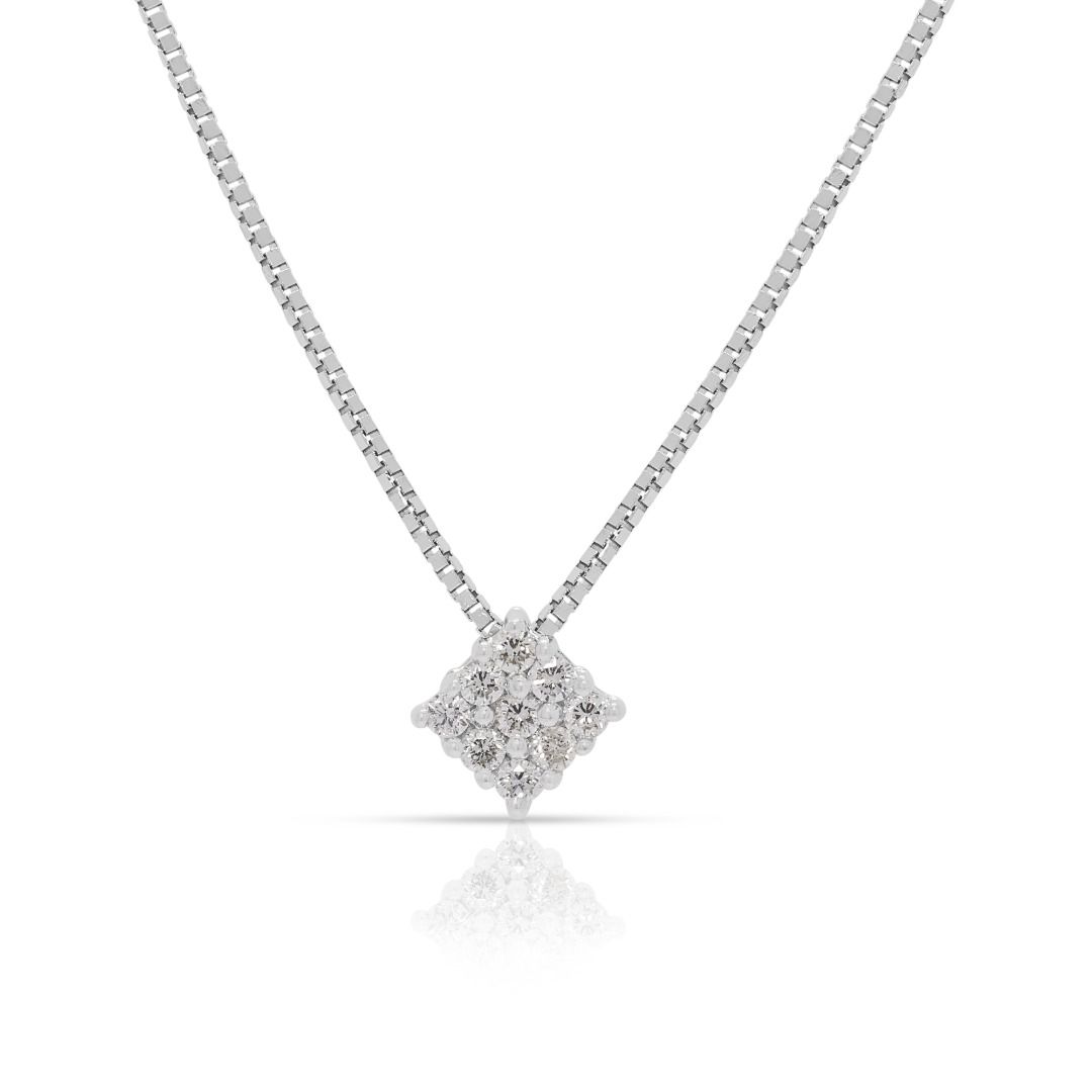 Radiant 0.13ct Natural Diamond Cluster 18k White Gold Pendant and Chain