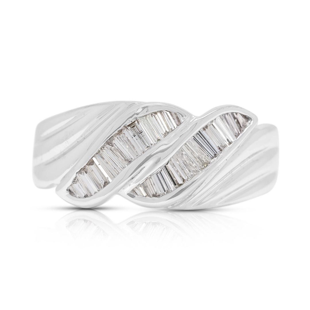 Radiant 0.28ct Natural Diamond Tapered Wave Ring in 18K White Gold