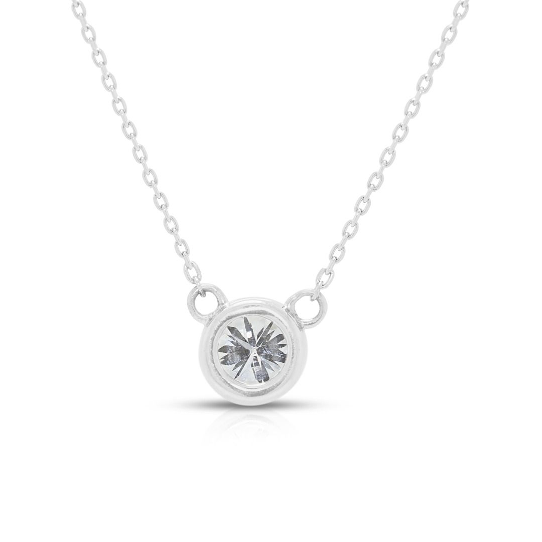 Radiant 0.30ct Natural Diamond Round Brilliant Solitaire Necklace in 18K White Gold (New)