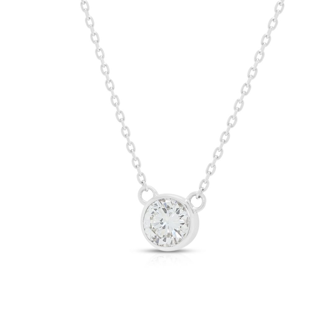 Radiant 0.30ct Natural Diamond Round Brilliant Solitaire Necklace in 18K White Gold (New)