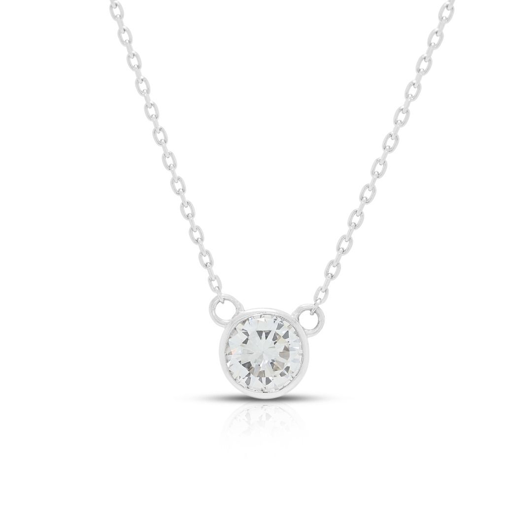 Radiant 0.30ct Natural Diamond Round Brilliant Solitaire Necklace in 18K White Gold (New)