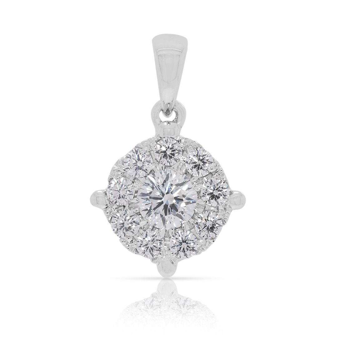 Radiant 0.34ct Natural Diamond Cluster Pendant in 18k White Gold