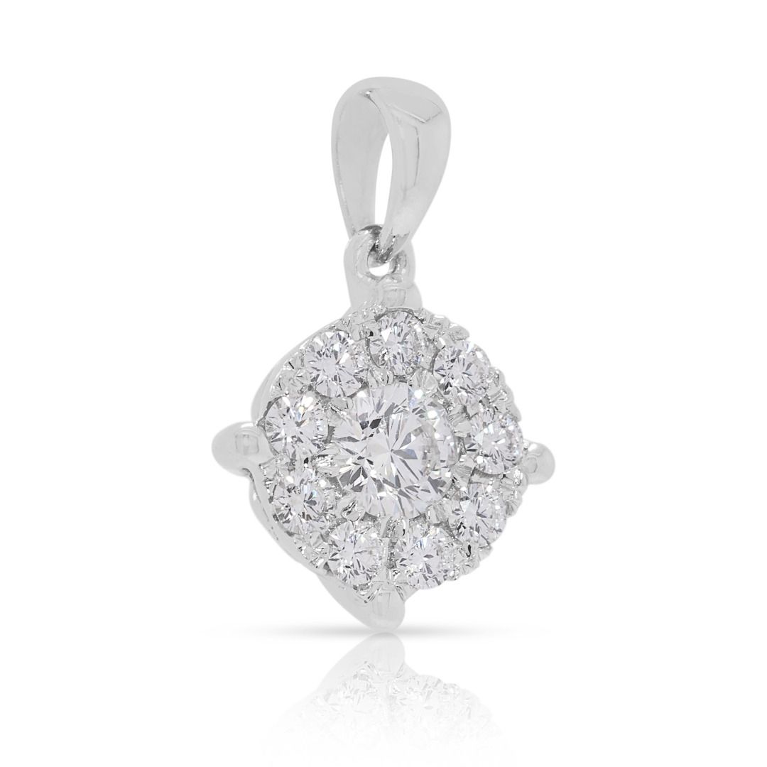 Radiant 0.34ct Natural Diamond Cluster Pendant in 18k White Gold