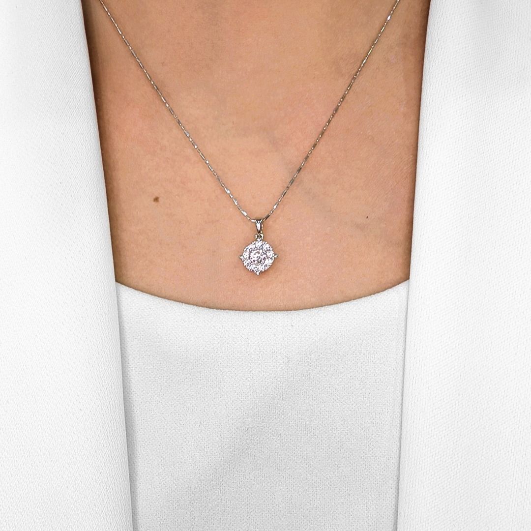 Radiant 0.34ct Natural Diamond Cluster Pendant in 18k White Gold