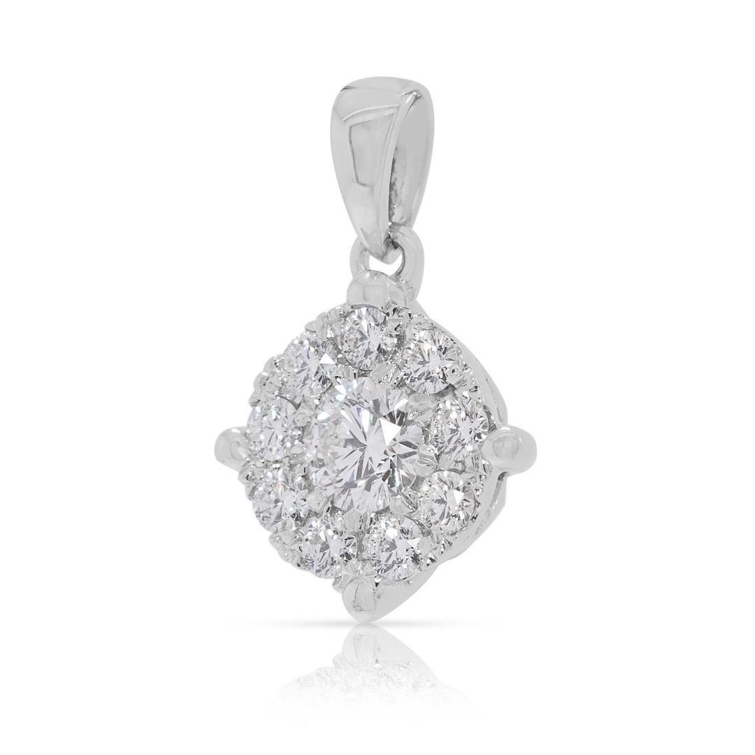 Radiant 0.34ct Natural Diamond Cluster Pendant in 18k White Gold