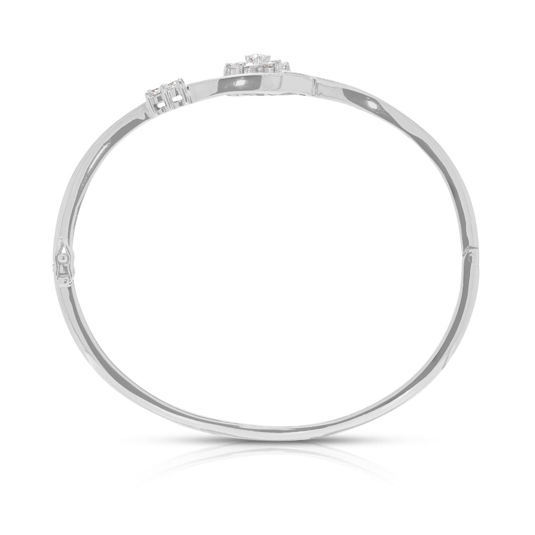 Radiant 0.40ct Natural Diamond Floral Bypass Bangle in 18k White Gold