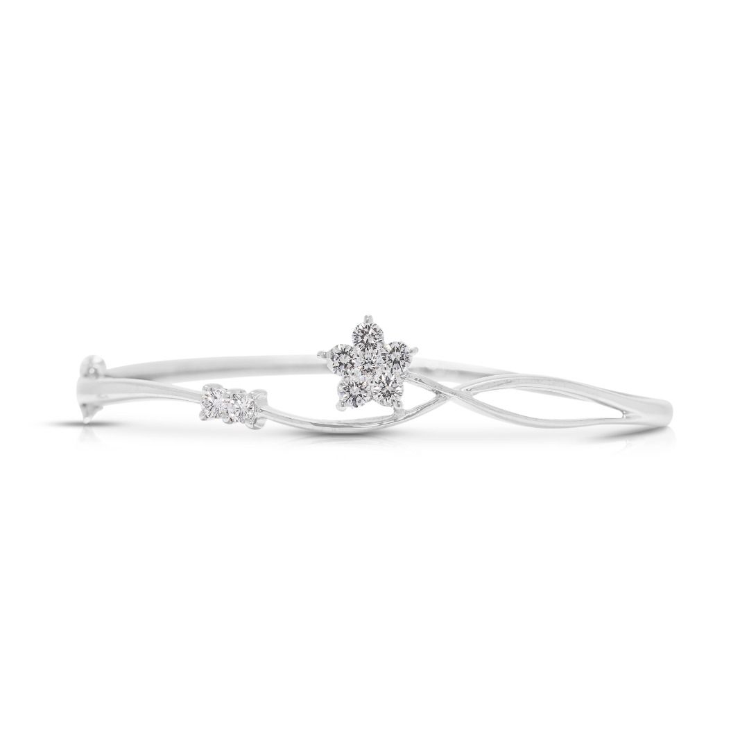 Radiant 0.40ct Natural Diamond Floral Bypass Bangle in 18k White Gold
