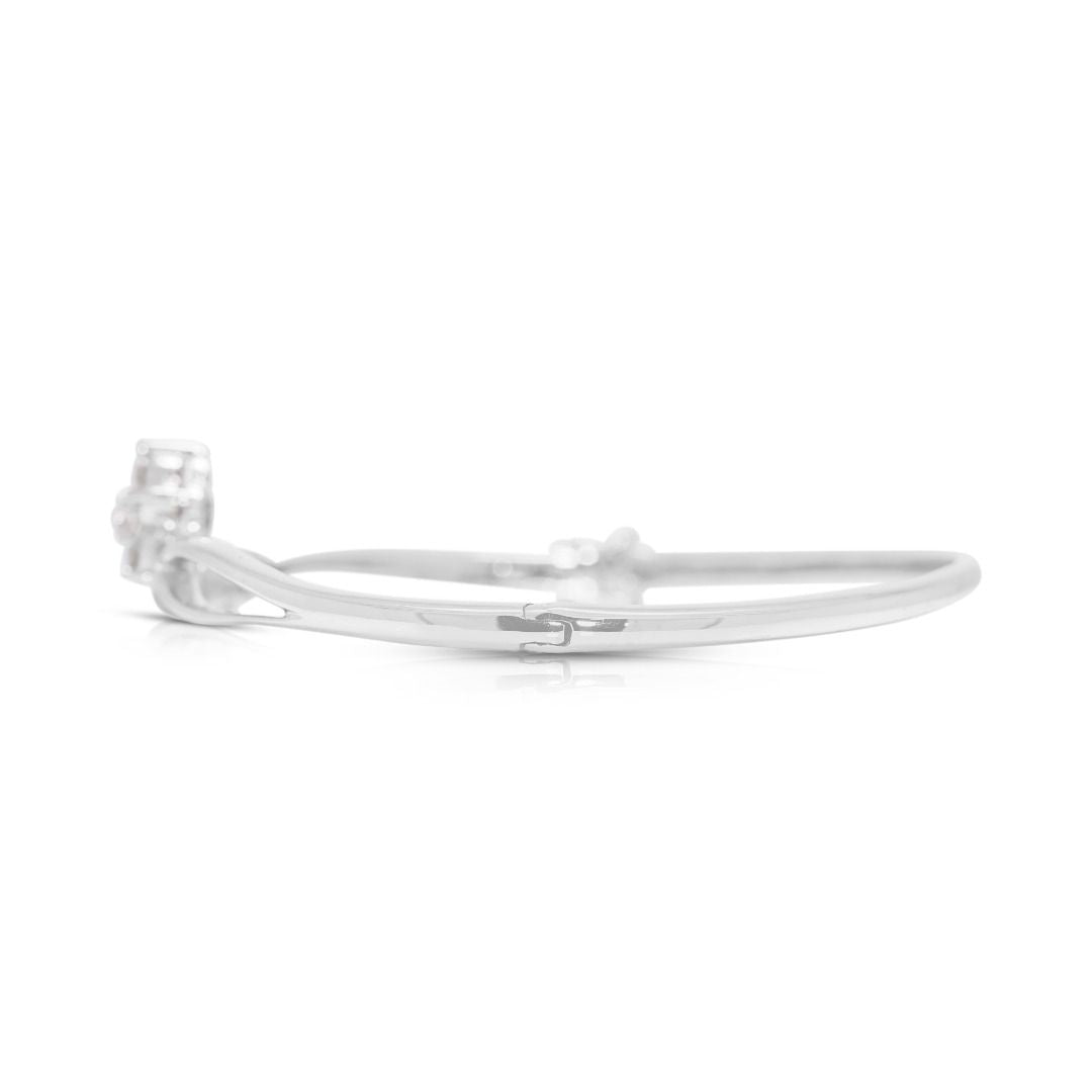 Radiant 0.40ct Natural Diamond Floral Bypass Bangle in 18k White Gold