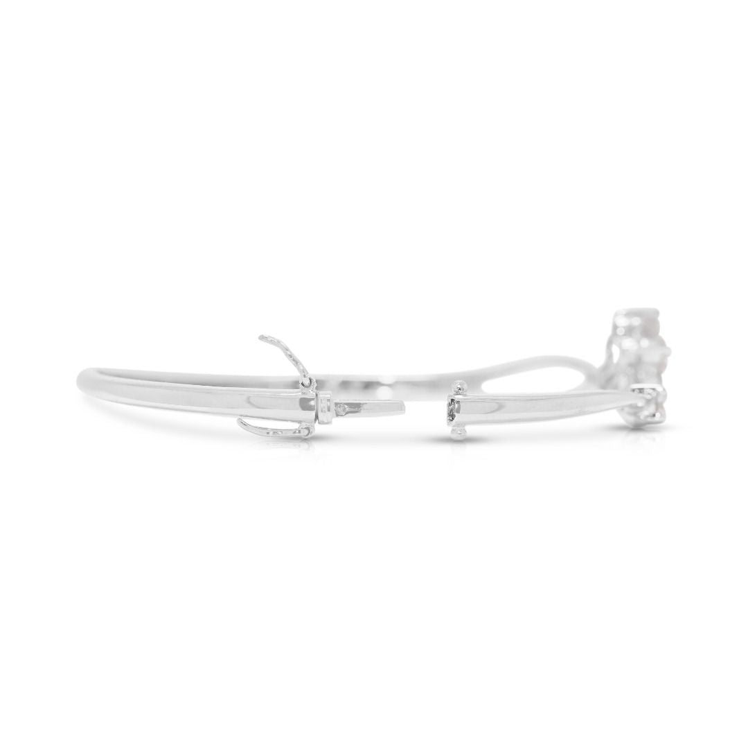 Radiant 0.40ct Natural Diamond Floral Bypass Bangle in 18k White Gold