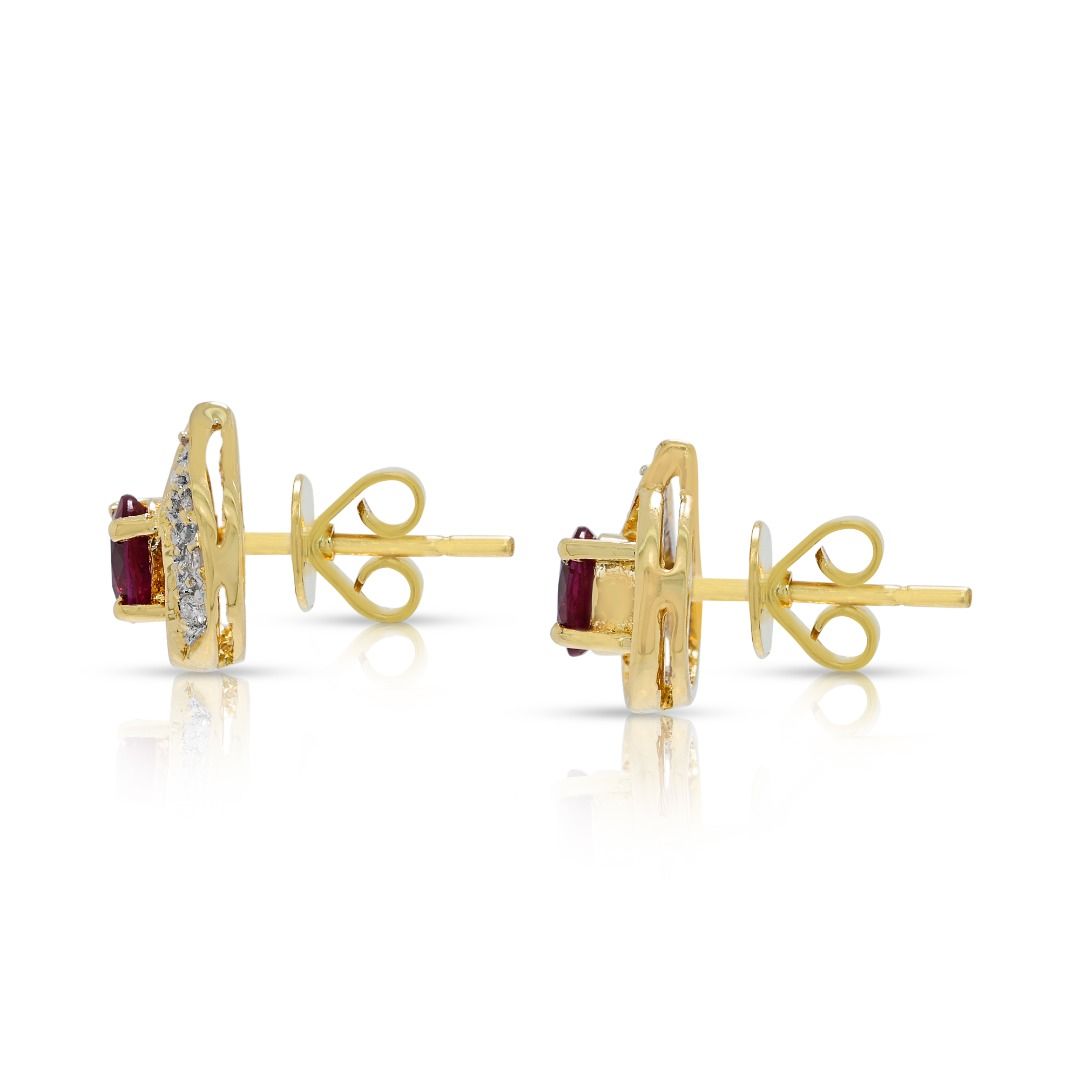 Radiant 0.46ct Ruby & Diamond Stud Earrings in 18K Yellow Gold