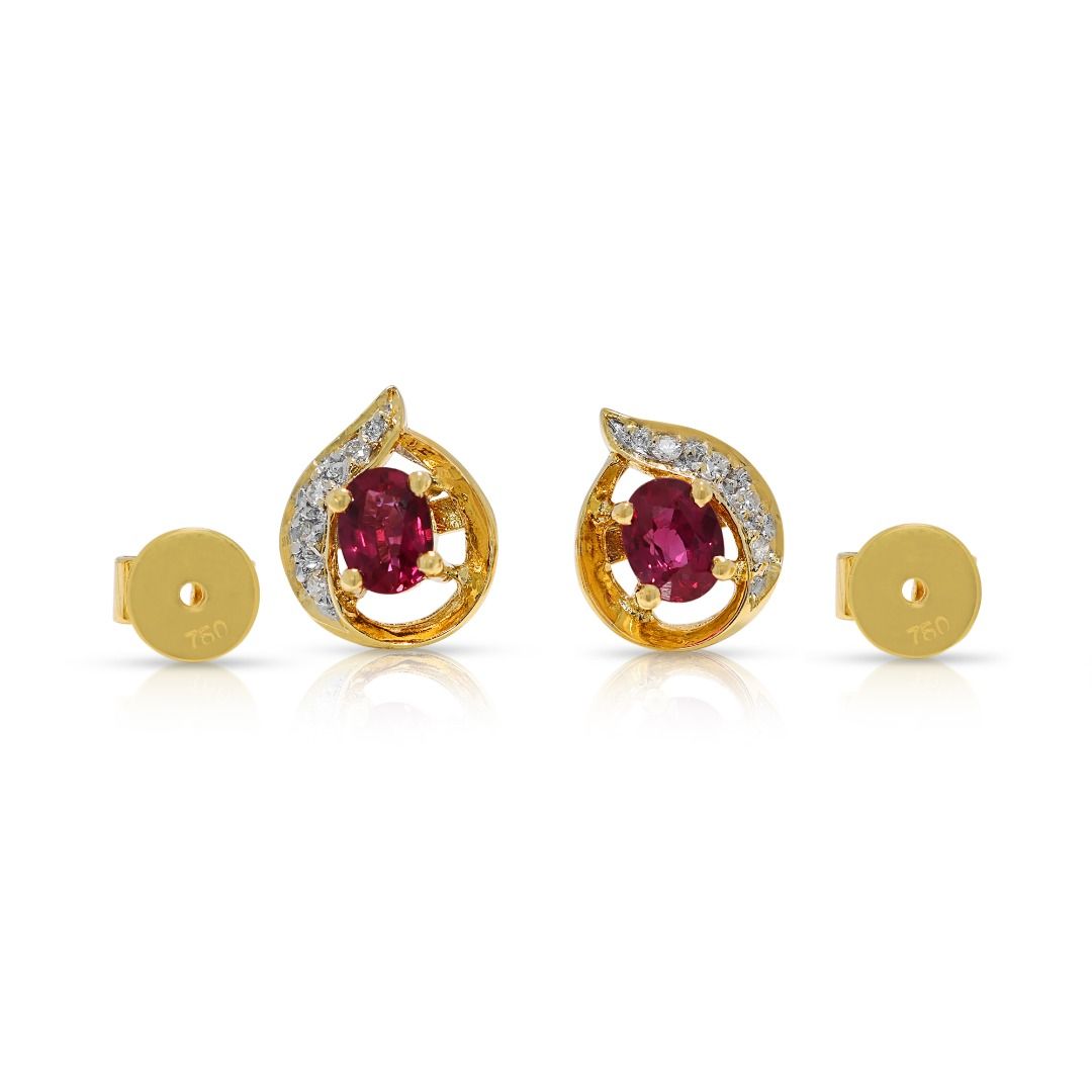 Radiant 0.46ct Ruby & Diamond Stud Earrings in 18K Yellow Gold