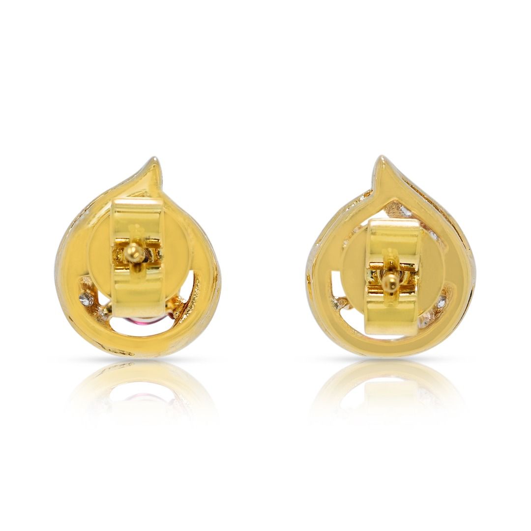 Radiant 0.46ct Ruby & Diamond Stud Earrings in 18K Yellow Gold