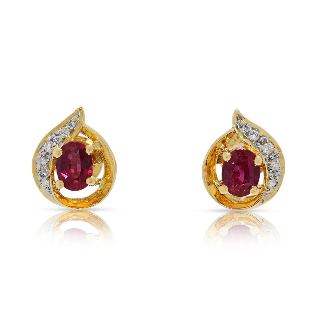 Radiant 0.46ct Ruby & Diamond Stud Earrings in 18K Yellow Gold