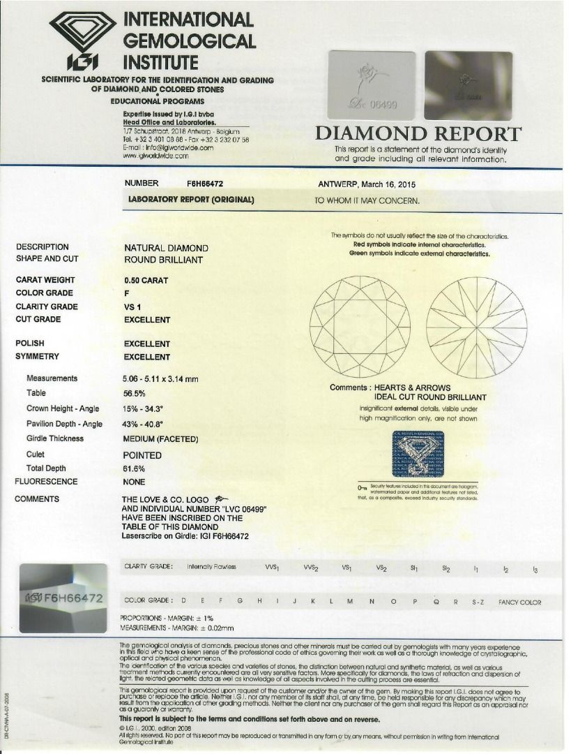 Radiant 0.50ct Natural Diamond Love & Co. Solitaire Ring in 18K White Gold (New-Unworn) - IGI Certified