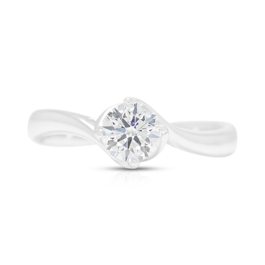 Radiant 0.50ct Natural Diamond Love & Co. Solitaire Ring in 18K White Gold (New-Unworn) - IGI Certified
