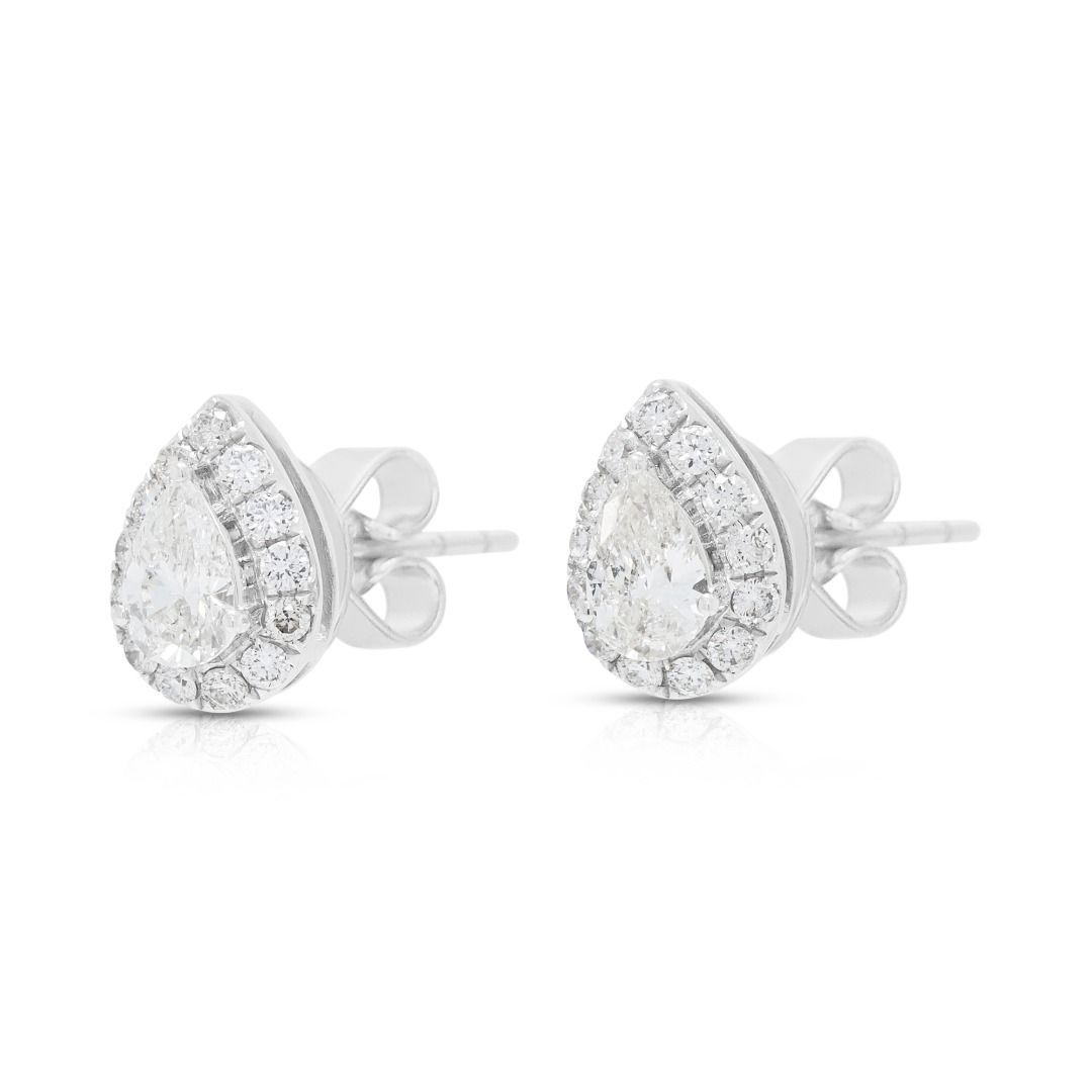 Strahlende 0,54ct Halo Diamant Ohrstecker in 18K Weißgold