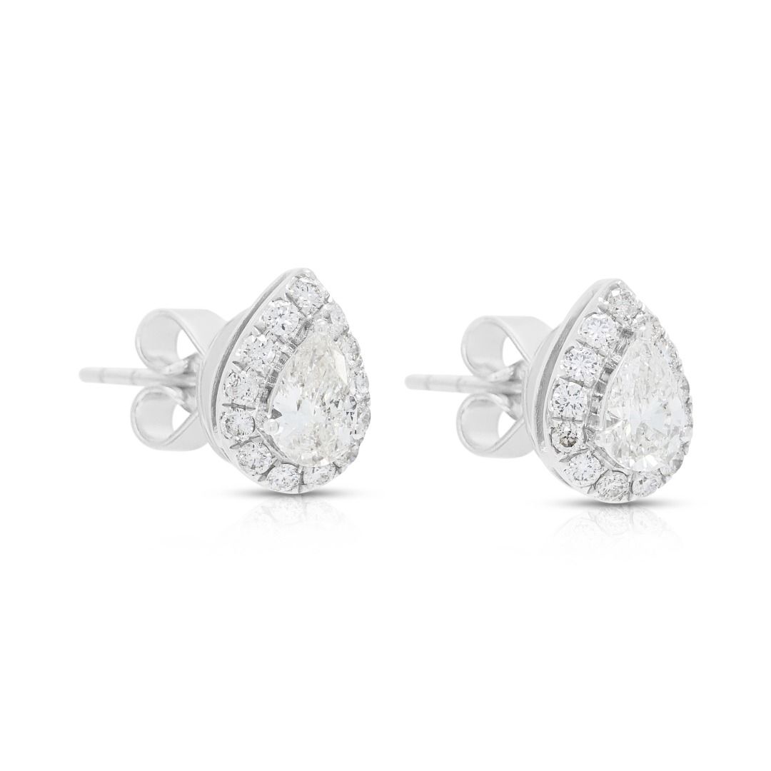 Strahlende 0,54ct Halo Diamant Ohrstecker in 18K Weißgold