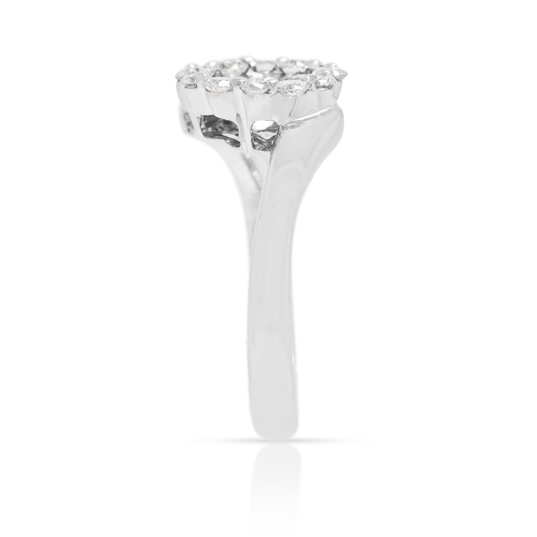 Radiant 0.54ct Natural Diamond Floral Cluster Ring in 18K White Gold