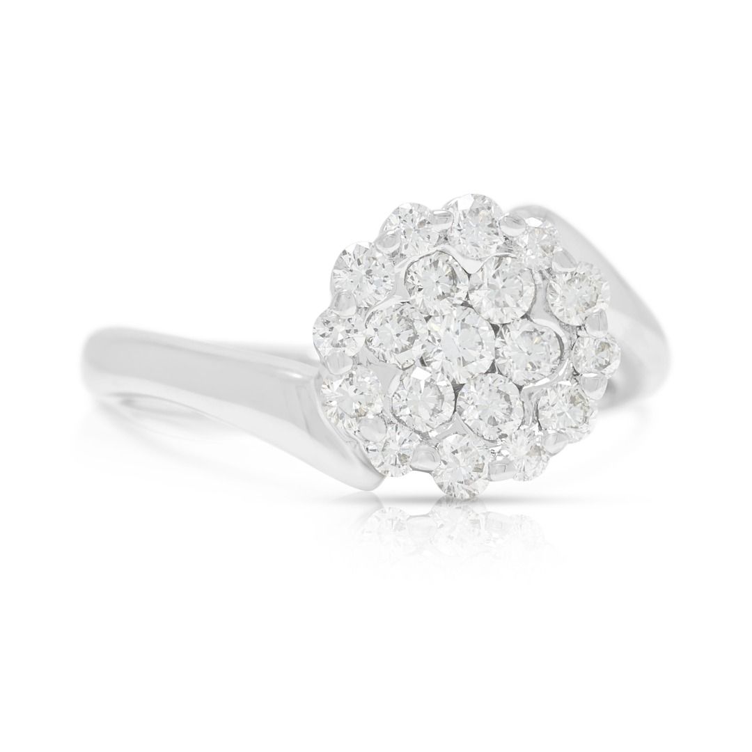 Radiant 0.54ct Natural Diamond Floral Cluster Ring in 18K White Gold
