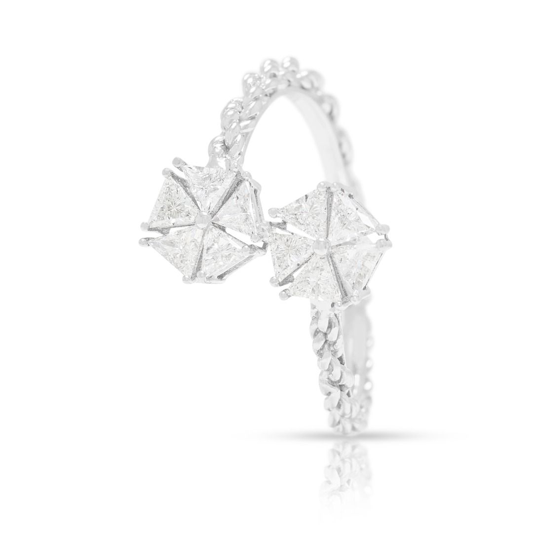 Radiant 0.58ct Natural Diamond Trillion Cut Cluster Ring in 18K White Gold