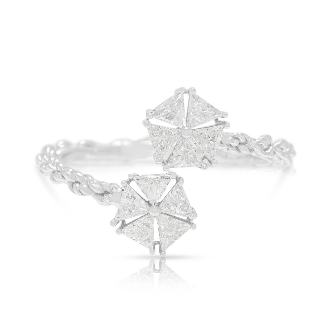 Radiant 0.58ct Natural Diamond Trillion Cut Cluster Ring in 18K White Gold