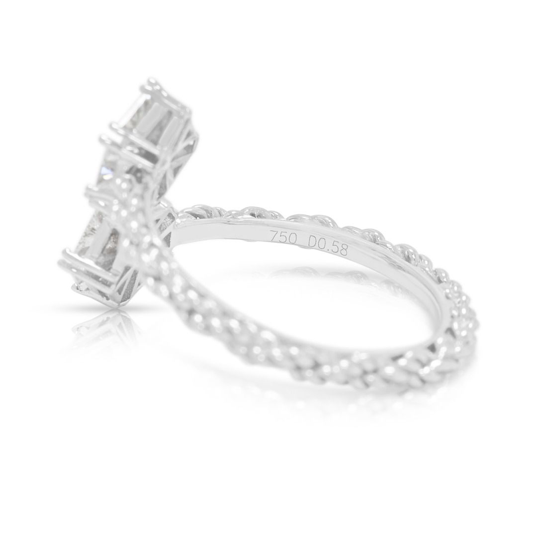 Radiant 0.58ct Natural Diamond Trillion Cut Cluster Ring in 18K White Gold